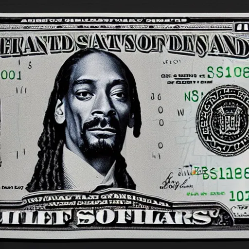 Image similar to a $ 1 0 0 0 us bill featuring snoop dogg