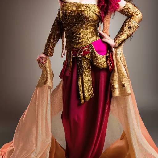 Prompt: photo of a beautiful young greek woman in the costume of a byzantine empress, fashion photo shoot, studio lighting, 4 k