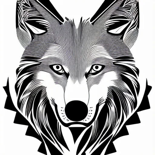 Prompt: a black and white vector based illustration of a wolf, created in Adobe illustrator and Coreldraw, in the style of Akira, black ink shading on white background, smooth and clean vector curves, no jagged lines, vinyl cut ready