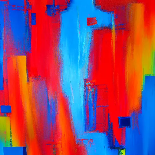 Image similar to acrylic abstract painting on canvas using primary red and blue