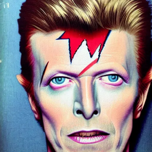 Prompt: “David Bowie portrait, color vintage magazine illustration 1950”