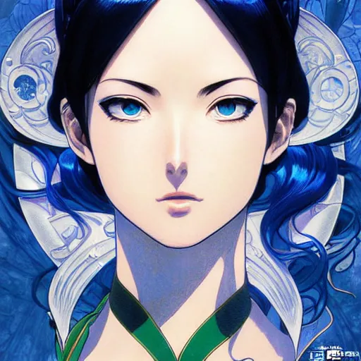 Image similar to highly detailed vfx portrait of nico robin by eiichiro oda!, makoto shinkai, alphonse mucha, sharp focus, art by artgerm and greg rutkowski!, backlit, harsh overhead sunlight, blue eyes!!, large aquiline nose!!, stanley kubrick, kaoru mori, shadows, best of behance,