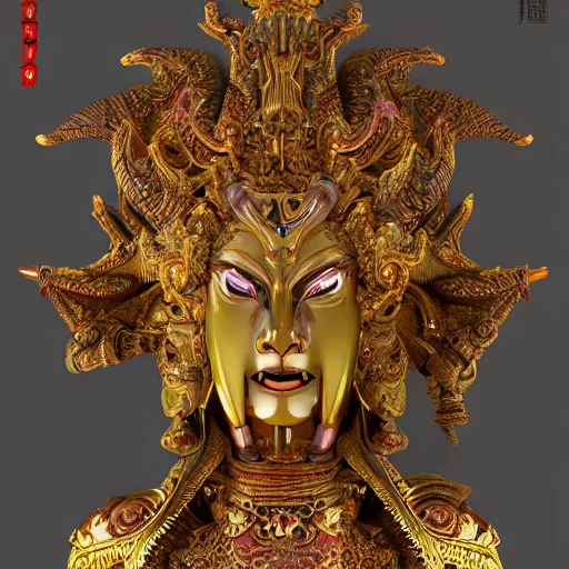 Image similar to naraka buddhist demon korean female, highly detailed, symmetrical long head, golden amber eyes, smooth marble surfaces, detailed ink illustration, raiden metal gear, cinematic smooth stone, deep aesthetic, concept art, post process, 4 k, carved marble texture and silk cloth, latex skin, highly ornate intricate details, in the style of 8 8 grzes