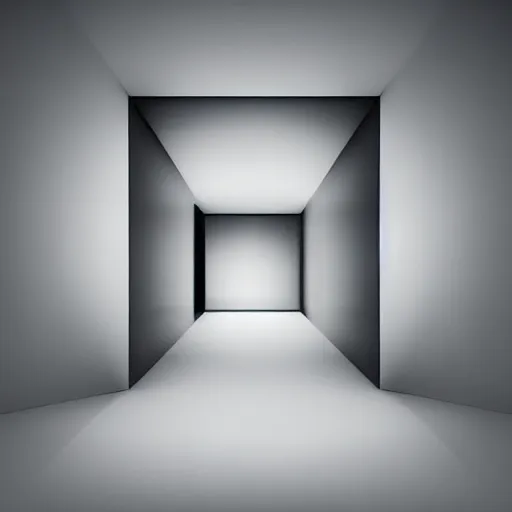 Prompt: inside of blank dark with no light endless cube with white contours. Realistic Concept Art photography