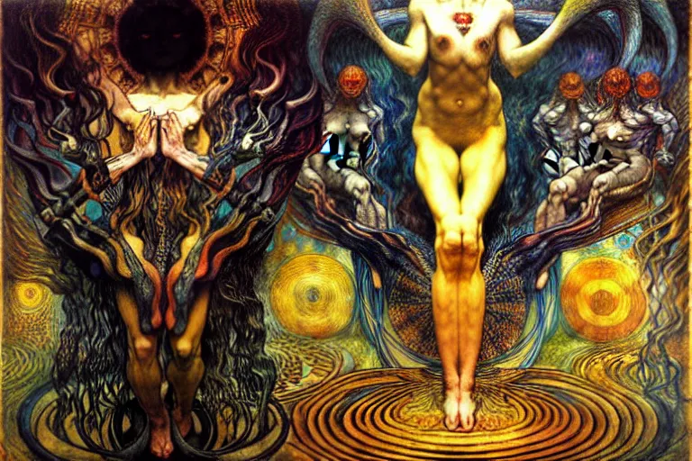 Image similar to Divine Chaos Engine by Karol Bak, Jean Delville, William Blake, Gustav Klimt, and Vincent Van Gogh, symbolist, visionary