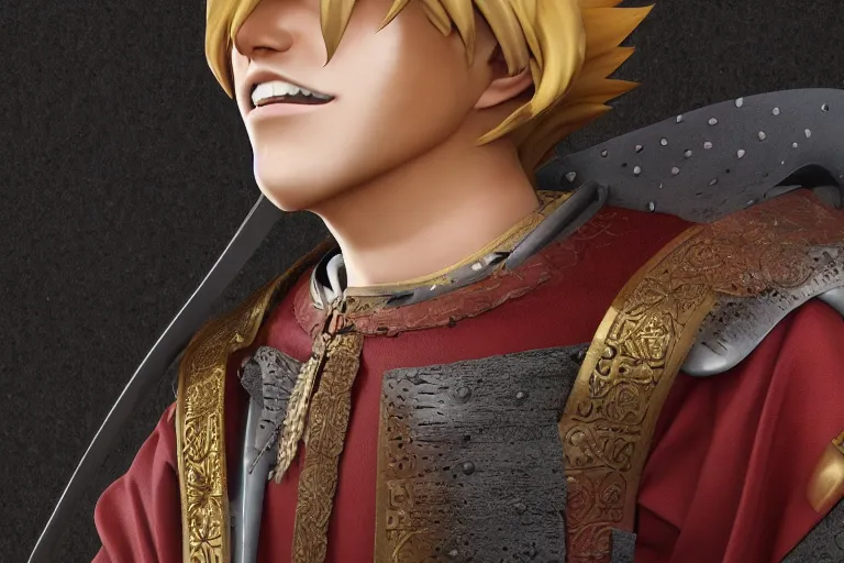 Image similar to a detailed 3 d render of king richard the lionhearted as a shonen anime protagonist, poncho, 1 8 th century south america, octane render, 8 k, volumetric lighting, in the style of disney, art by albert bierstadt and greg rutkowsi