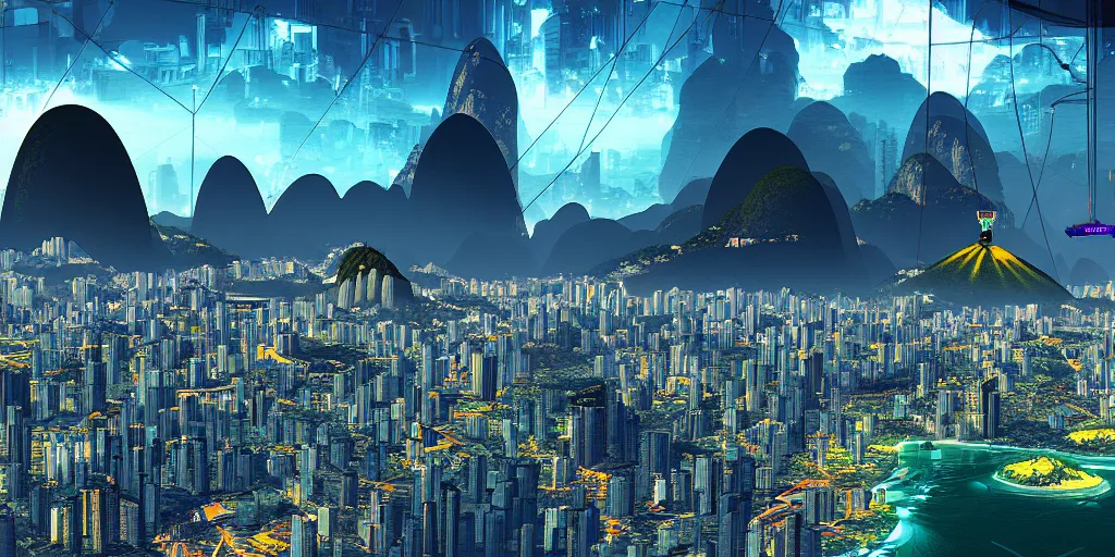 Image similar to Rio de Janeiro in Cyber Punk 2077, highly detailed digital art