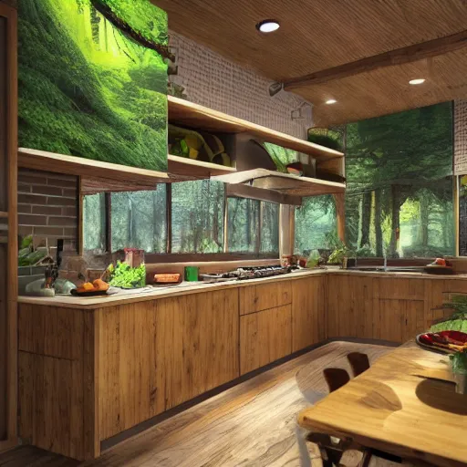 Prompt: a forest - themed kitchen, trending on artstation, hdr