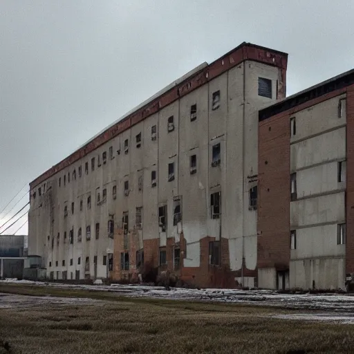 Prompt: abandoned factory in gary indiana, in a storm, at night