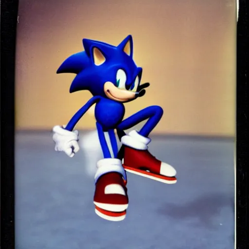 Image similar to polaroid image of sonic the hedgehog skating in new york city