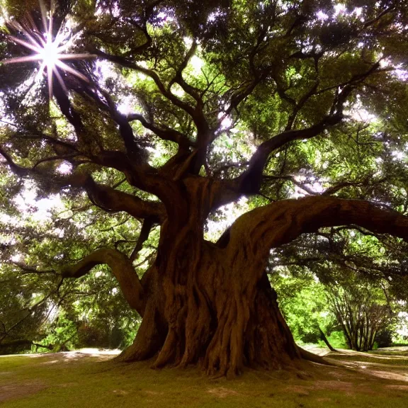 Image similar to crystal oak tree, phosphorescent skin, nacreous flare