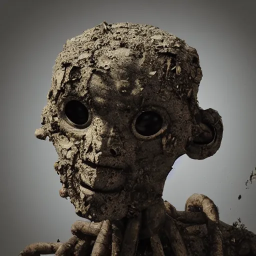 Image similar to humanoid creature made from crumbling corroded concrete