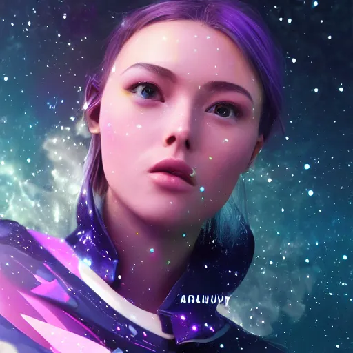 Image similar to beautiful girl galaxy background, portrait character concept style trending on artstation concept art detailed octane render cinematic photo-realistic 8k high detailed