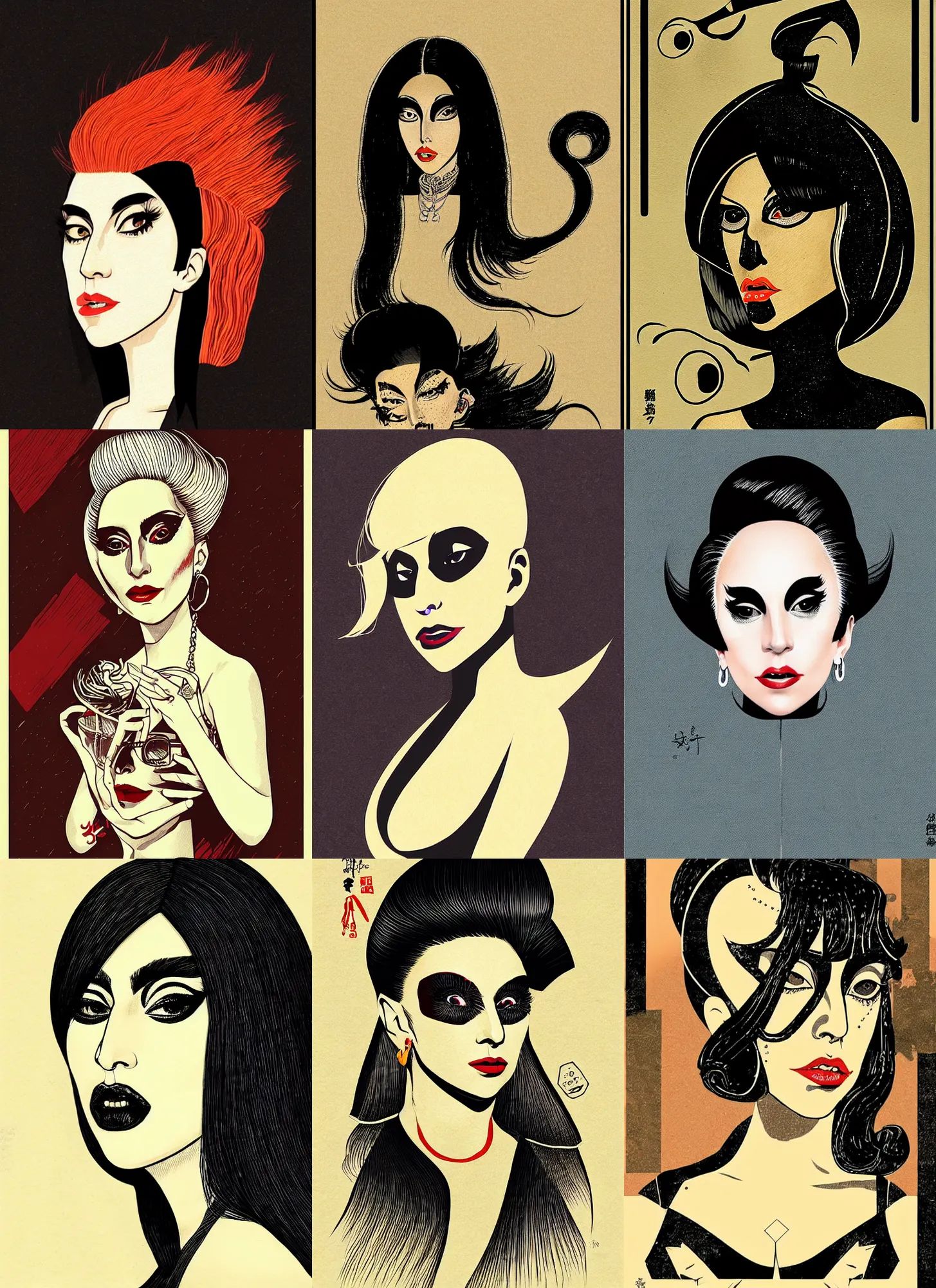 Prompt: a portrait of lady gaga. shin - hanga and cory loftis