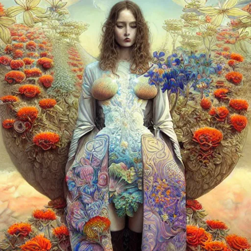 Image similar to hyper detailed masterpiece, floral pattern, jean giraud, digital art painting, matte painting, beautiful, psychedelic, artgerm, donato giancola, tom bagshaw