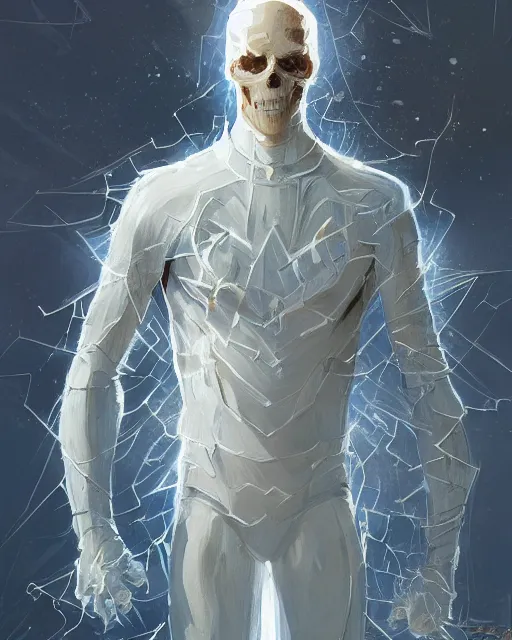Image similar to white skeleton superman of weed leaves, clear sky, scifi character portrait by greg rutkowski esuthio craig mullins