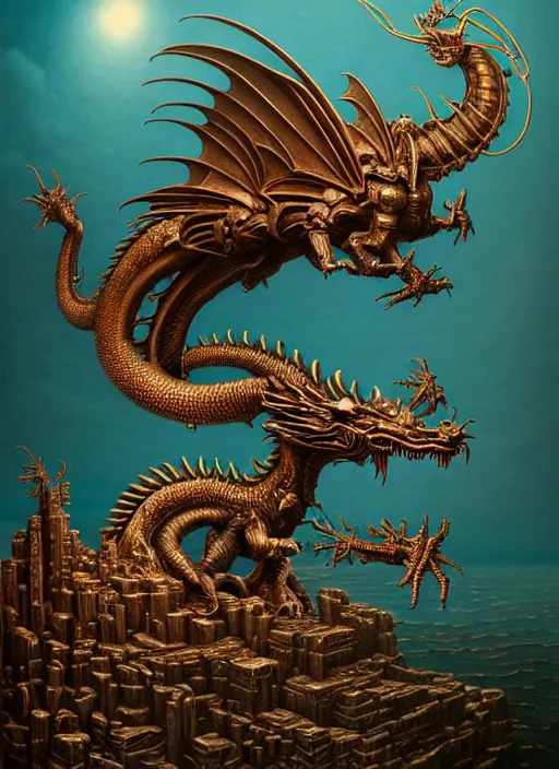 Image similar to hyper detailed 3d render like a Oil painting - a steampunk dragon by Jacek Yerka, Mariusz Lewandowski, Houdini algorithmic generative render, Abstract brush strokes, Masterpiece, Edward Hopper and James Gilleard, Zdzislaw Beksinski, Mark Ryden, Wolfgang Lettl, hints of Yayoi Kasuma, octane render, 8k