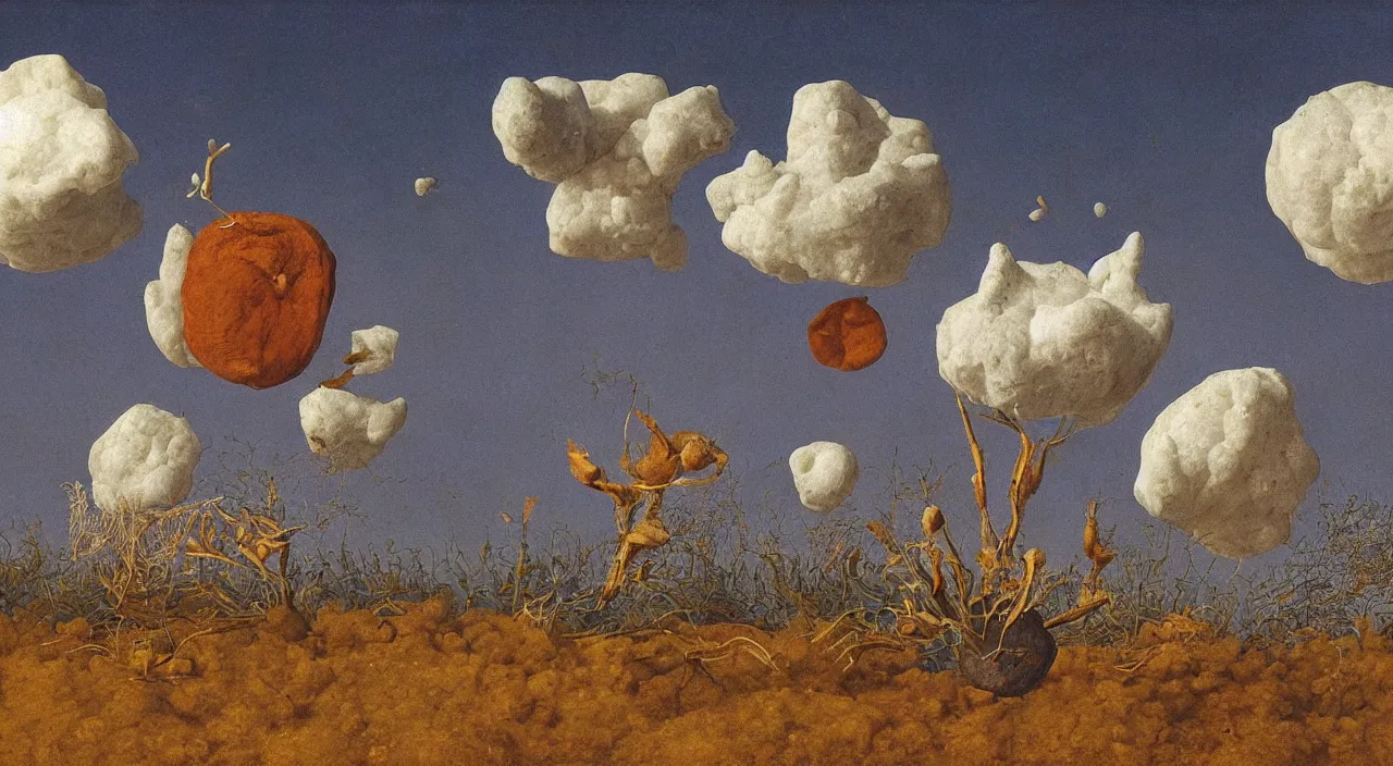 Prompt: a single salt fungus! floating in the clear sky, a high contrast!! ultradetailed photorealistic painting by jan van eyck, audubon, rene magritte, agnes pelton, max ernst, walton ford, hard lighting, masterpiece