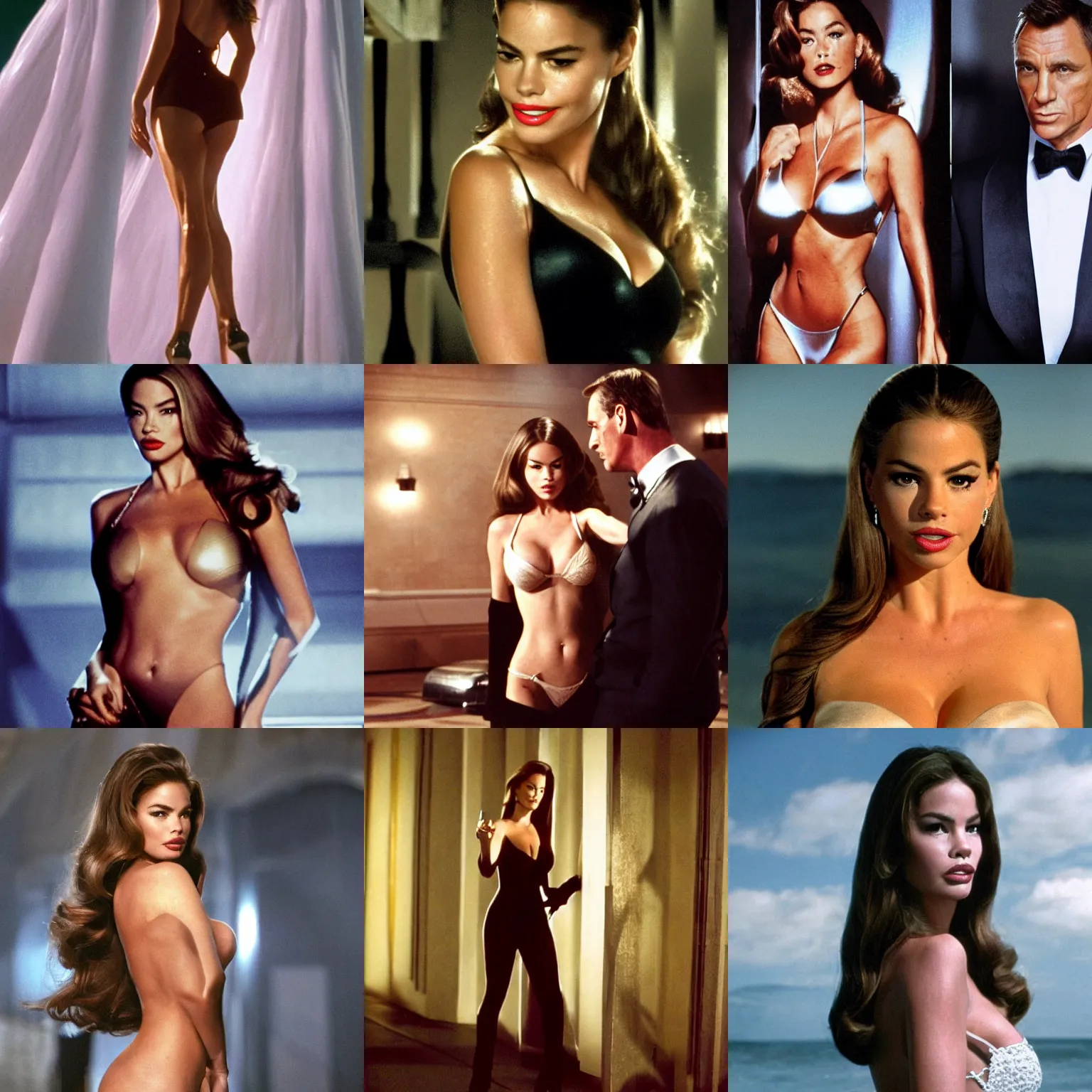 Prompt: james bond movie intro aesthetic, sofia vergara, shadowed feminine form