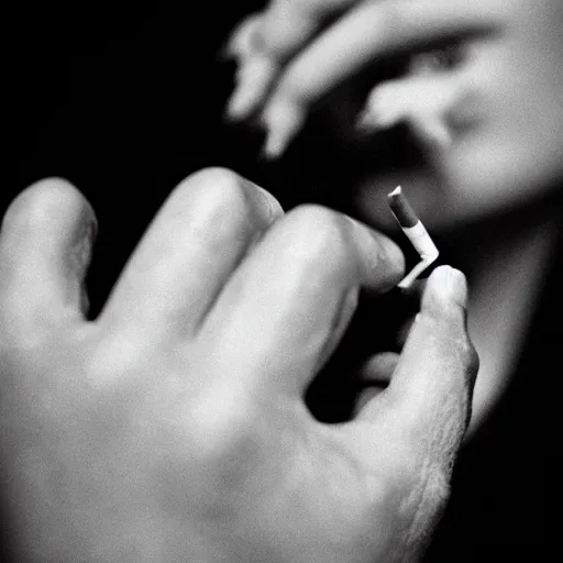 Image similar to feminine hand, holding a cigarette, black and white, lomography