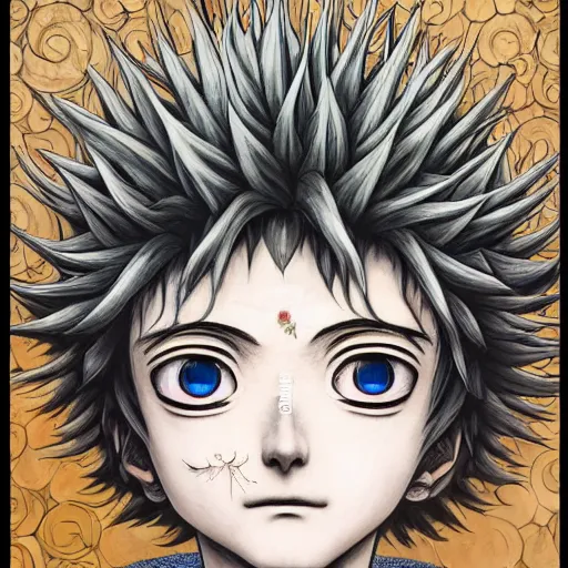 Image similar to beautifil, crying sad, killua zoldyck painted in jacek yerka aykut aydogdu and leslie zhang style drawn by vania zouravliov and takato yamamoto, intricate acrylic gouache painting, high detail, sharp high detail, artstation, manga and anime