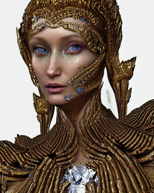 Image similar to a highly detailed metahuman 4 k close up render of an alien goddess bella hadid monument pharaoh in iris van herpen dress schiaparelli in diamonds crystals swarovski and jewelry iridescent in style of alphonse mucha gustav klimt trending on artstation made in unreal engine 4