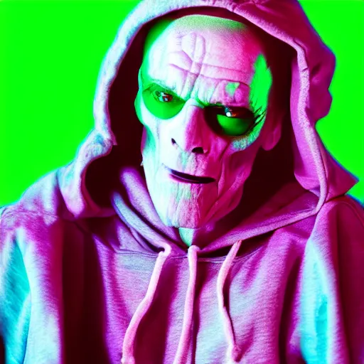 Prompt: skeletor christopher lloyd in hoodie, portrait, vaporwave, synthwave, neon, vector graphics, cinematic, volumetric lighting, f 8 aperture, cinematic eastman 5 3 8 4 film