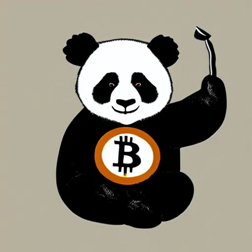 Prompt: “ hand drawn panda holding realistic bitcoin ”