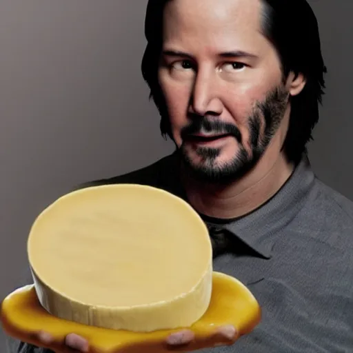 Prompt: keanu reeves in a can of cheese