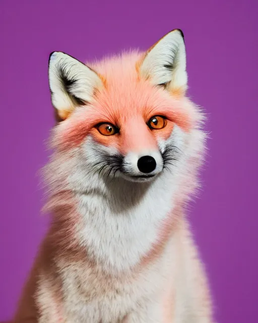 Prompt: pink fox, portrait, blue background, 8 k, 8 5 mm f 1. 8