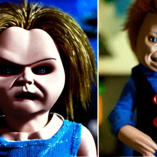 Image similar to stunning awe inspiring bill and ted's excellent adventure versus chucky the killer doll, movie still 8 k hdr atmospheric lighting