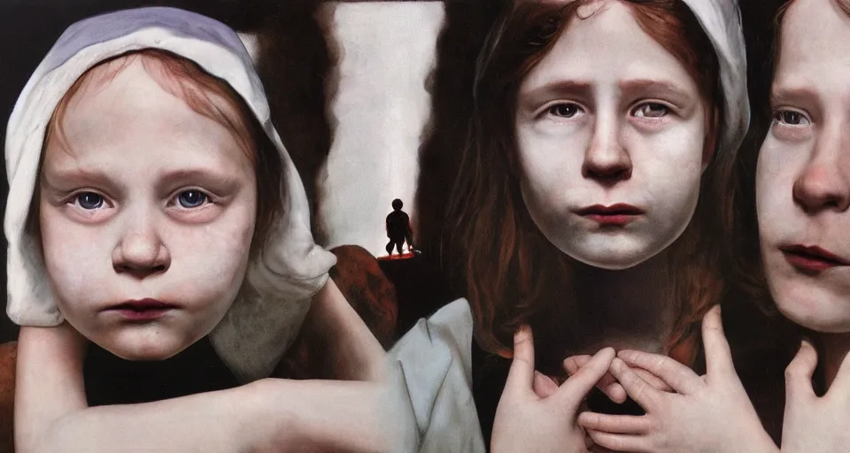 Prompt: the two complementary forces that make up all aspects and phenomena of life, by Gottfried Helnwein