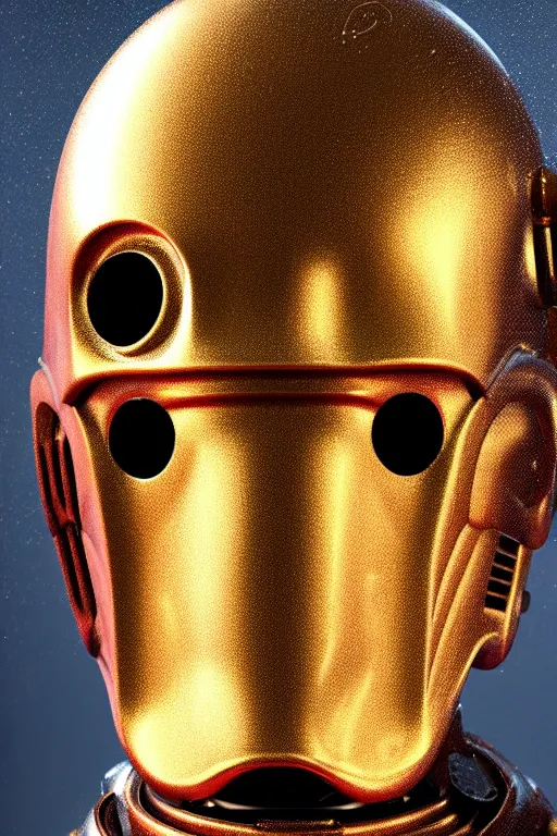 Image similar to emmanuel macron mixed with c 3 po, rpg reference, oil painting, trending on artstation, octane render, insanely detailed, 8 k, hd