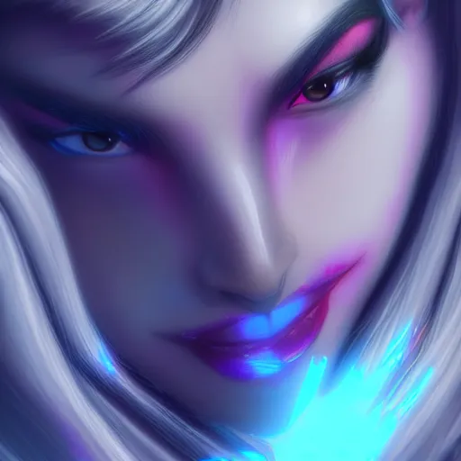 Image similar to Portrait of Ahri, face close-up, high detail, 3D render