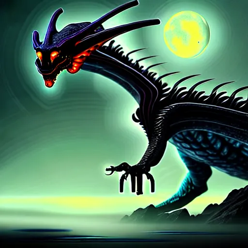 Image similar to an alien dragon, digital art, illustration, fantasy art, matte painting