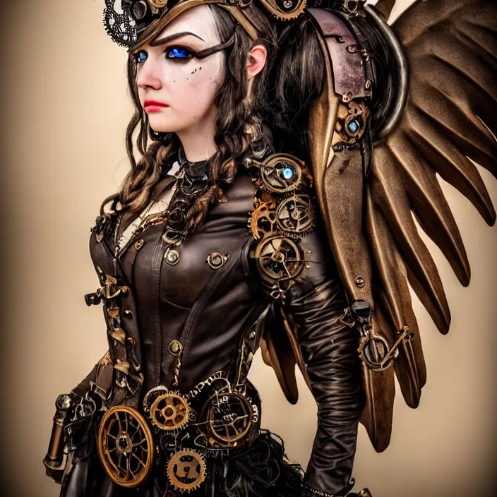 Prompt: full length photo of a very beautiful!! steampunk valkyrie, highly detailed, 4 k, hdr, smooth, sharp focus, high resolution, award - winning photo