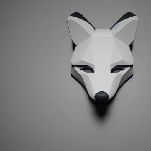 Image similar to an abstract, simplified icon depicting a fox's head, white background, elegant, award-winning, clever, render, blender, 3d