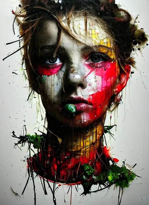 Prompt: a portrait of a pretty sewer punk young lady by artur bordalo