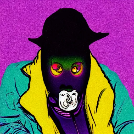 Prompt: ghostface from Scream (1996 film) in the style of Lisa Frank