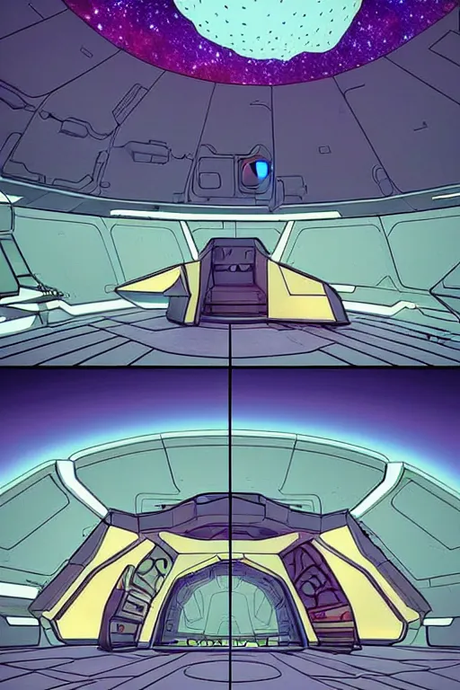 Prompt: a space ship interior det design in a world inspired by jean giraud moebius and geoff darrow