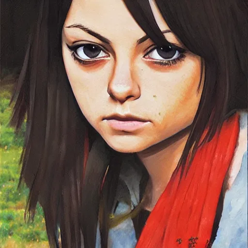 Image similar to anime mila kunis by by Hasui Kawase by Richard Schmid on canvas