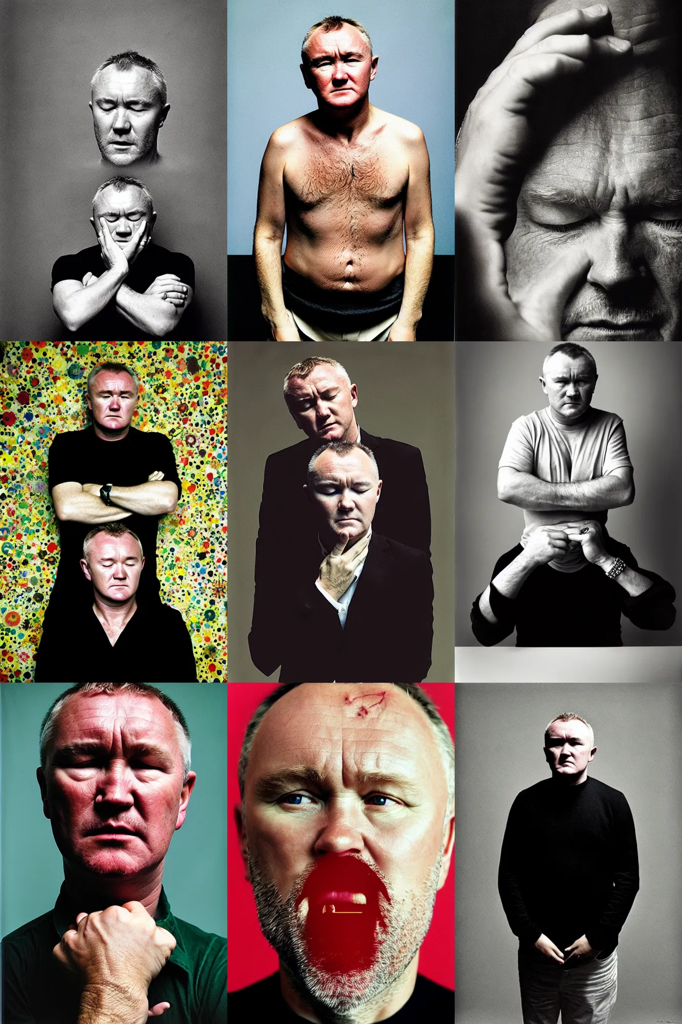 Prompt: portrait of damien hirst with closed eyes by annie leibovitz