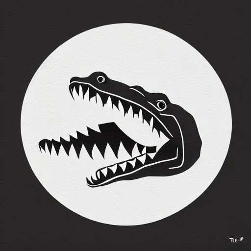 Image similar to crocodile symmetric logo painting by tim biskup and afshar petros, matte background, sharp contours, minimal, trending on artstation