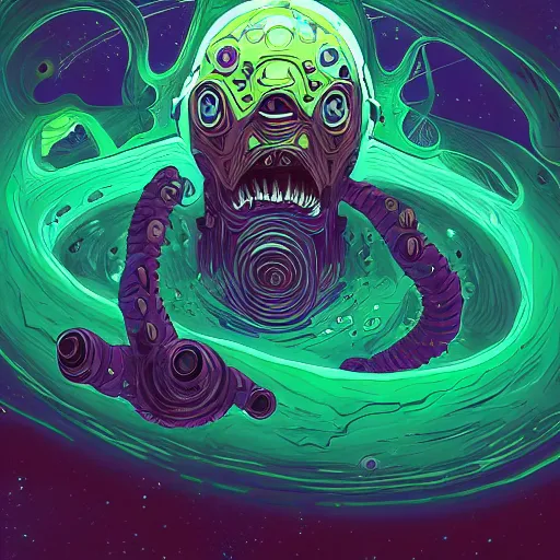 Prompt: digital painting of an elder god in space by Tomer Hanuka, hyperdetailed, cosmic horror, eldritch abomination, trending on Artstation
