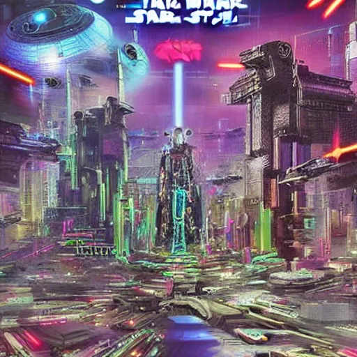 Prompt: cyberpunk city lsd star wars