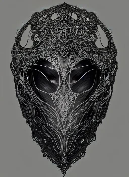 Image similar to lace armor witchy dark, iris van herpen, helmet on face, portrait, voluminous, masterpiece, intricate, highly detailed, artstation, dreamy ghost, concept art