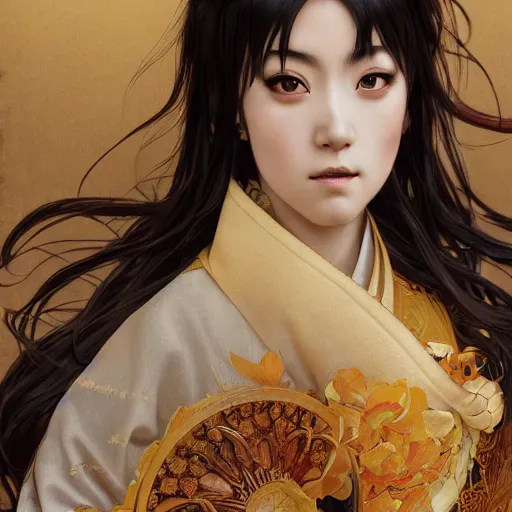 Image similar to a photorealistic dramatic fantasy render of a beautiful woman hinata hyuga wearing a beautiful intricately detailed japanese monkey kitsune mask and clasical japanese kimono by wlop, artgerm, greg rutkowski, alphonse mucha, beautiful dynamic dramatic dark moody lighting, shadows, cinematic atmosphere, artstation, concept design art, octane render, 8 k