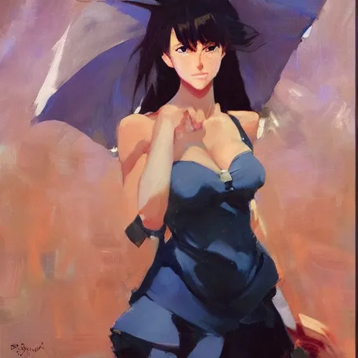 Image similar to greg manchess painting of an anime woman, direct flash photography at night, makoto shinkai