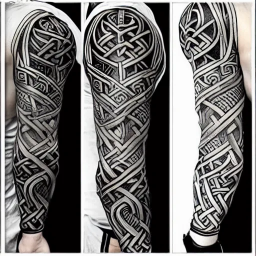 Prompt: intricate nordic viking ornamental knotwork tattoo sleeve with the transformers!! autobot!! logo
