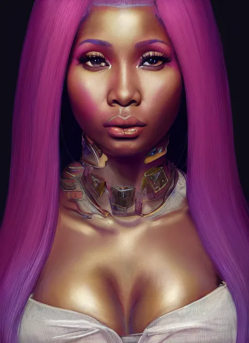 Image similar to nicki minaj, au naturel, hyper detailed, digital art, trending in artstation, cinematic lighting, studio quality, smooth render, unreal engine 5 rendered, octane rendered, art style by klimt and nixeu and ian sprigger and wlop and krenz cushart